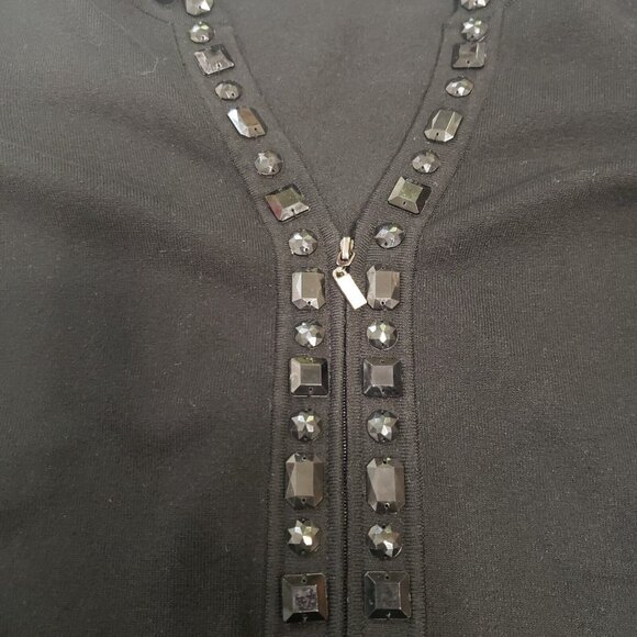 CACHE Women Size Medium Silk Beaded Cardigan Sweater Citycore Holiday Party Y2K - Picture 11 of 16